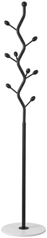 Black Freestanding Coat Rack & Tree Marble Base 9 Hooks