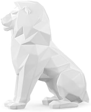 Artarium White Lion Statue, 7.7 Inch Geometric Lion Figurine, Handmade Resin ...