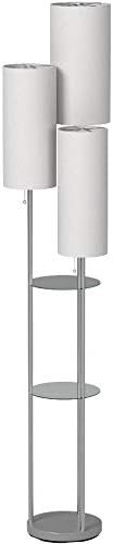 Adesso 3-Light Shelf Floor Lamp, Brushed Steel & White, Storage, 68”