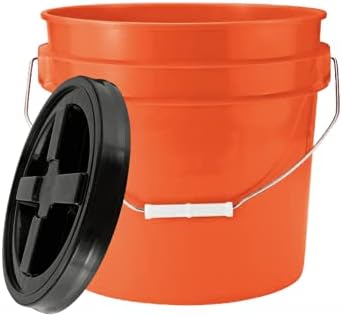 House Naturals 3.5 Gallon Food Grade Orange Bucket Pail with Black Air-Tight ...