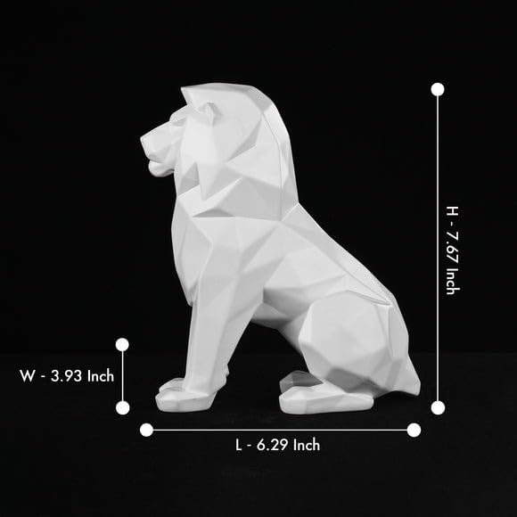 Artarium White Lion Statue, 7.7 Inch Geometric Lion Figurine, Handmade Resin ...