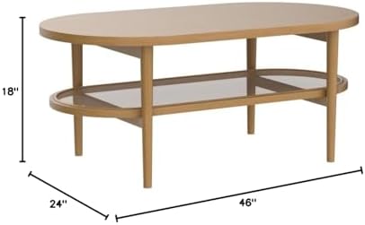 Nathan James Sonia Coffee Table with Storage Shelf, Light Wood/Rattan