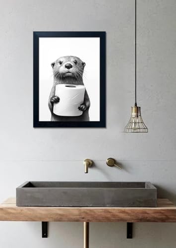 Black and White Bathroom Wall Art, Funny Bathroom Wall Decor, Toilet Paper in...