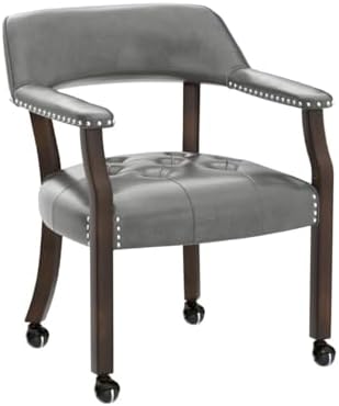 Set of 4 Dining PU ArmChairs with Casters, Charcoal Gray, No Table