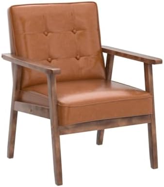 Okeysen Mid Century Modern Accent Chair, Retro Wood Leather Armchairs Side Ch...