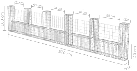 vidaXL Gabion Basket U-Shape Steel 224.4"x7.9"x39.4" Patio Wal...