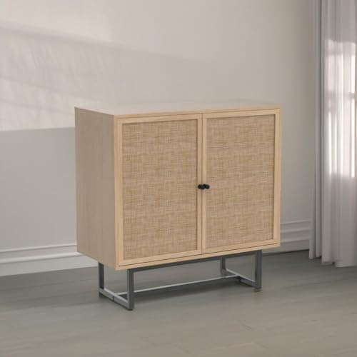 Nathan James Kova Accent Sideboard Storage Cabinet in Light Wood and Rattan w...