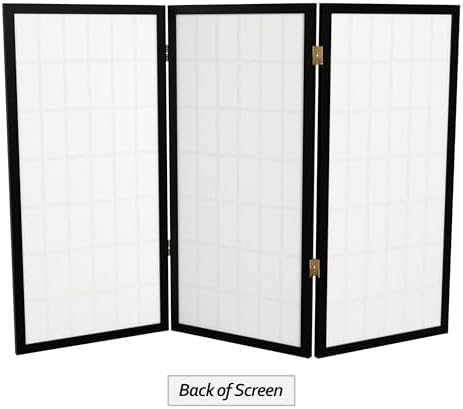 3 ft. Short Window Pane Shoji Screen - Black - 3 Panels