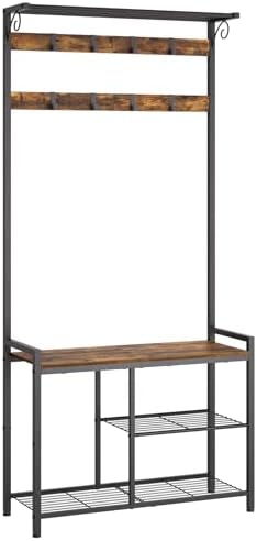 YATINEY Coat Rack Shoe Bench, 4-in-1 Hall Tree with Storage Shelves and Hangi...
