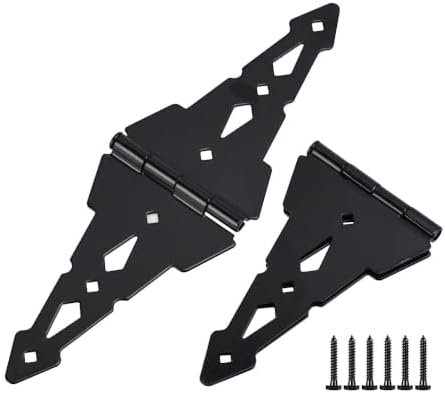 HOME MASTER HARDWARE 8" Heavy Duty Gate Hinges, 6 Pack Strap Hinges, Black
