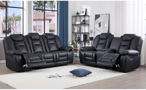 EBELLO Manual Recliner Sofa Set, Faux Leather Reclining Living Room Furniture...