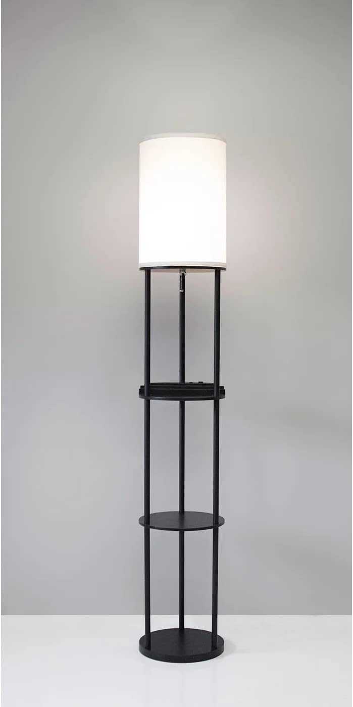 Adesso 3116-01 USB & AC Charging Station Floor Night Lamp with 2 Storage ...