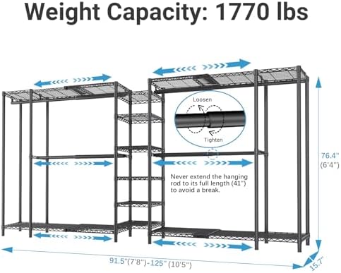 VIPEK X5 Extra Large Expandable Clothes Rack, Closet Organizer System Black