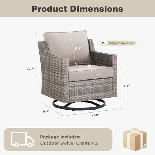 Belord Patio Wicker Swivel Rocker Patio Chairs, Outdoor Rattan Chairs for Dec...