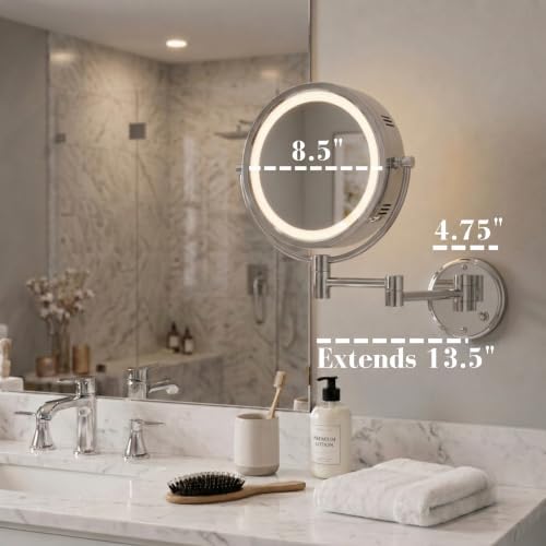 JERDON Hardwired Wall-Mount Makeup Mirror - 8X/1X - Chrome - HL88CLD