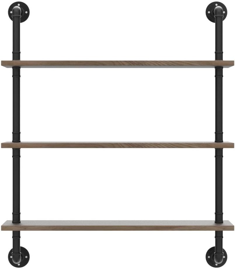 HDDFER Pipe Shelves Industrial Pipe Shelving Shelves Real Wood Industrial Flo...