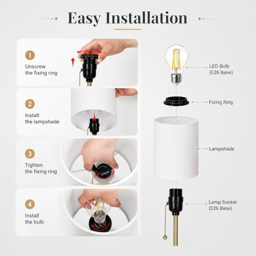 JUNNAI Table Lamps Set of 2, Gold Bedside Lamps, 3 Way Dimmable Nightstand La...