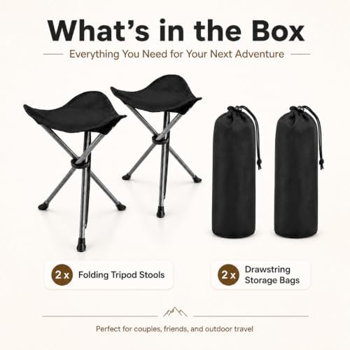 2 Pack Camping Stools, 22.4" Extra Tall Tripod Stool for Adults