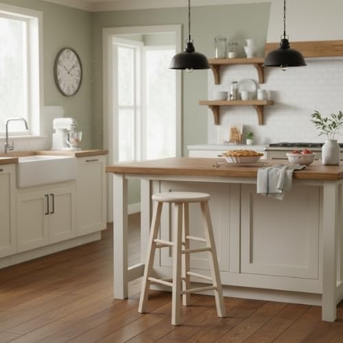 IC INTERNATIONAL CONCEPTS Solid Wood Round Top Stool, Unfinished