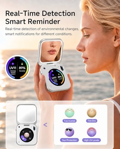 inewme UV Camera Makeup Mirror, LED Compact Mirror for Sunscreen Check