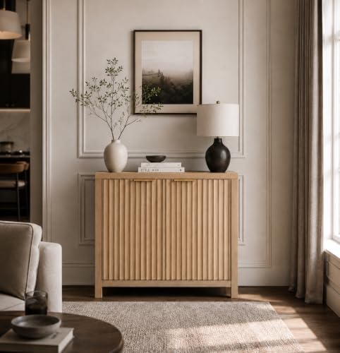 Fluted Cabinet, Modern Sideboard Buffet Cabinet with Storage Credenza with Do...