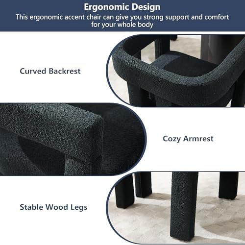 Boucle Barrel Side Chairs Set of 4, Modern Designed Upholstered Compy Sherpa ...