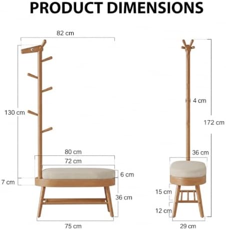 AQIMUELE Shoe Bench with Coat Rack, Shoe Rack with 9 Hooks, Natural