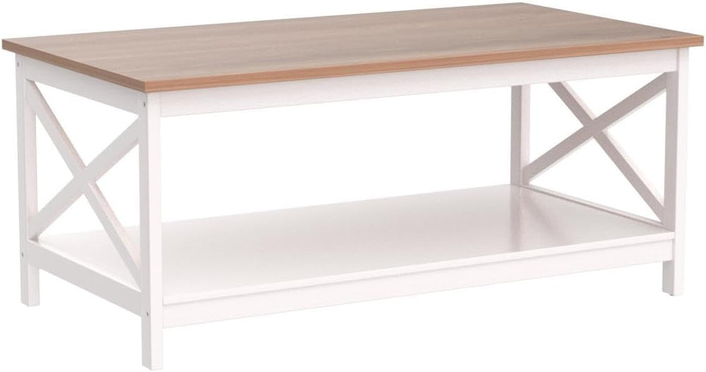 PHI VILLA White Farmhouse Coffee Tables with Storage for Living Room