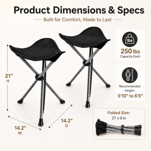 2 Pack Camping Stools, 22.4" Extra Tall Tripod Stool for Adults