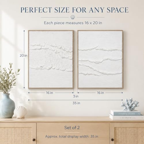 Artiluxy Neutral Abstract Wall Art Set of 2, Framed 3D Textured, 16x20 Inch