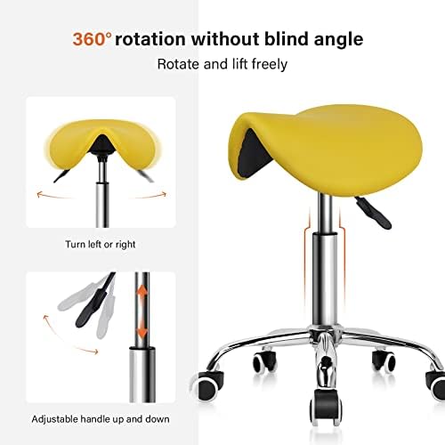 KKTONER Rolling Saddle Stool PU Leather Swivel Adjustable Rolling Stool with ...