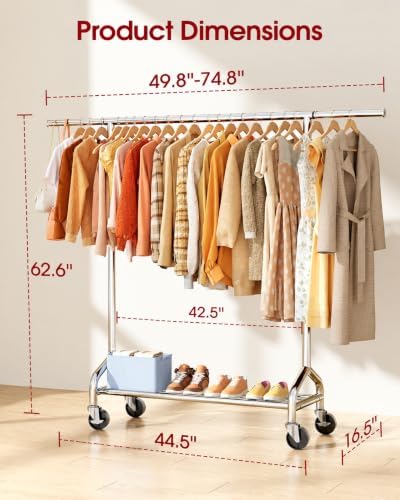 Sakugi Extendable 49.8-74.8" W Stainless Steel Clothes Rack, Silver