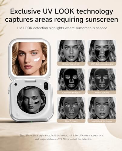inewme UV Camera Makeup Mirror, LED Compact Mirror for Sunscreen Check