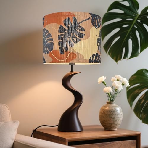 Rustic Bamboo Lampshade With Monstera Leaf Pattern, Art deco11.8 * 9Inch