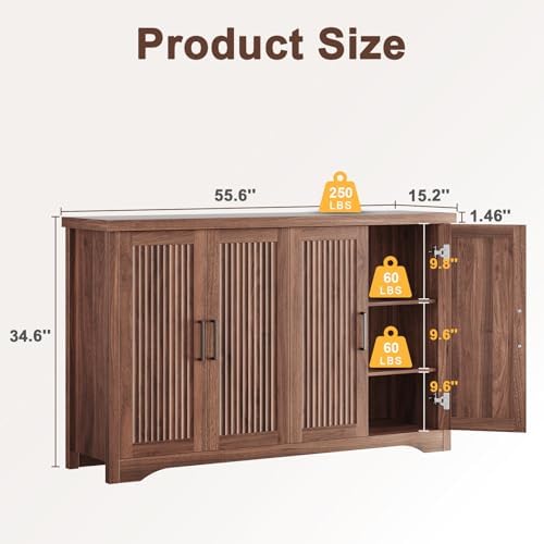 Memobarco 55" Fluted Sideboard Buffet Cabinet with Storage,Walnut
