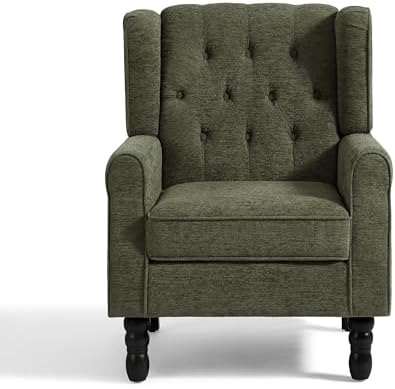 High Back Accent Chair, Fabric Upholstered Wingback Armchair, Green
