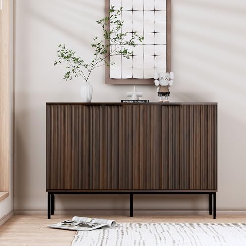 Fluted Sideboard, Buffet Cabinet with Storage, Wooden Accent Console Cabinet ...