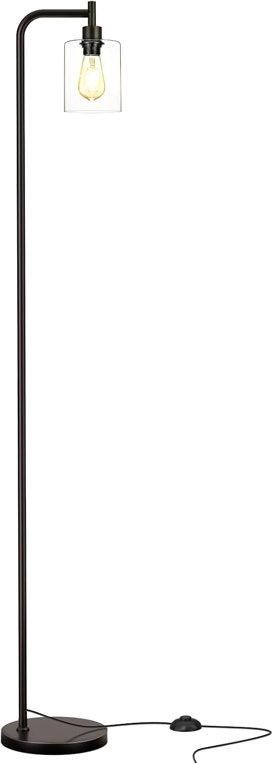 Ziisee Industrial Floor Lamp with Glass Shade - Black, LED Bulbs, Foot Pedal ...