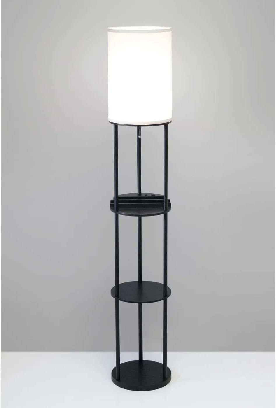 Adesso 3116-01 USB & AC Charging Station Floor Night Lamp with 2 Storage ...