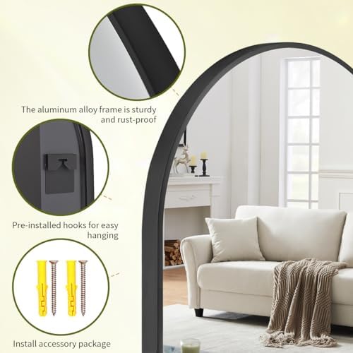 BEAUTYPEAK 24"x36" Arch Bathroom Wall Mirror, Black