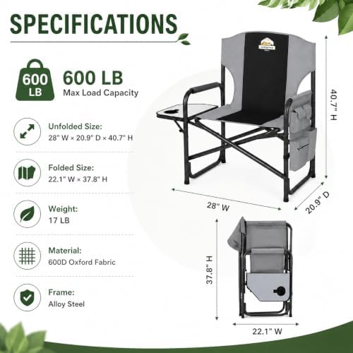 Colegence Oversized Camping Chair, 600-lb Capacity, Heavy-Duty Steel Frame