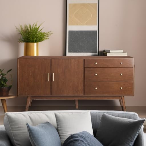 Walker Edison Mid-Century Modern Wood Kitchen Buffet Sideboard Entryway Servi...