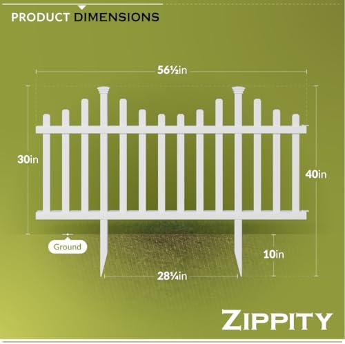 Zippity Madison Picket Fence Panels, White Vinyl DIY No Dig Kit