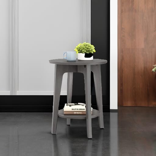 VASAGLE Round Side Table with Lower Shelf, End Table for Small Spaces