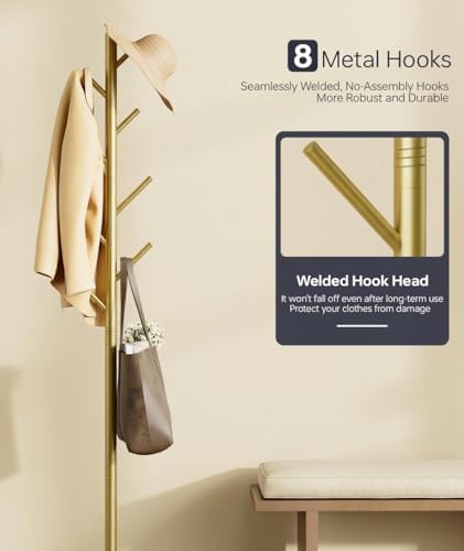 Coat Rack with 8 Hooks, 3 Adjustable Heights, Modern Hall Tree, Sturdy Metal ...