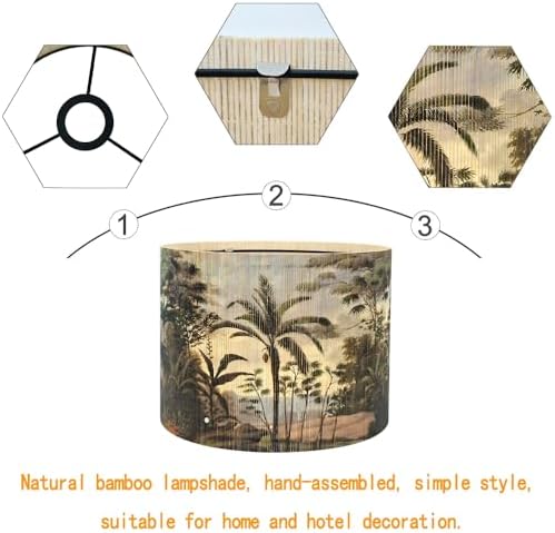 Rustic Bamboo Lampshade With Tropical Palm Tree Pattern, 11.8 * 9Inch