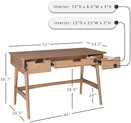 Dutton Natural Wood and Rattan Desk by Linon