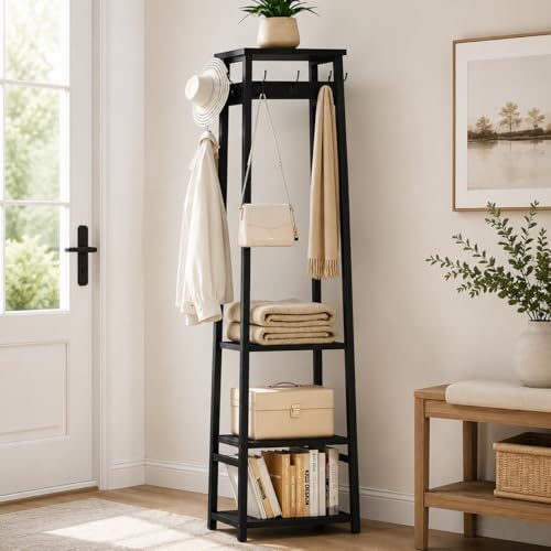 Coat Rack Freestanding with 3 Shelves and 7 Hooks