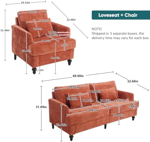 JOYBASE 2 Pieces Living Room Furniture Sets, Loveseat Couch and Accent Chair,...