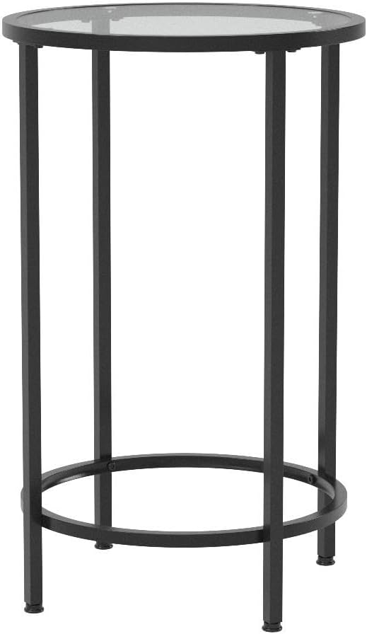 Yaheetech 16'' Round Glass End Tables Set of 2, Black Metal Open-Fram...